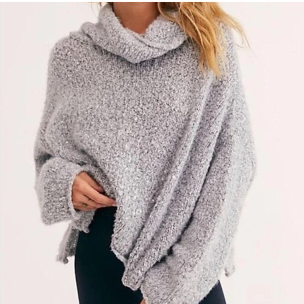 Free People BFF Heather Gray Cowl Neck Nubby Knit Sweater. Size M